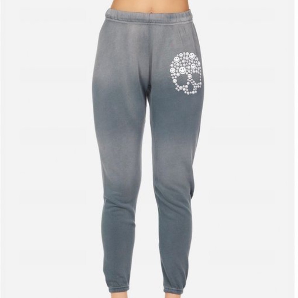 Lauren Moshi Women's Gray Blue Alana Happy Skulls Joggers Faded Vintage NWT